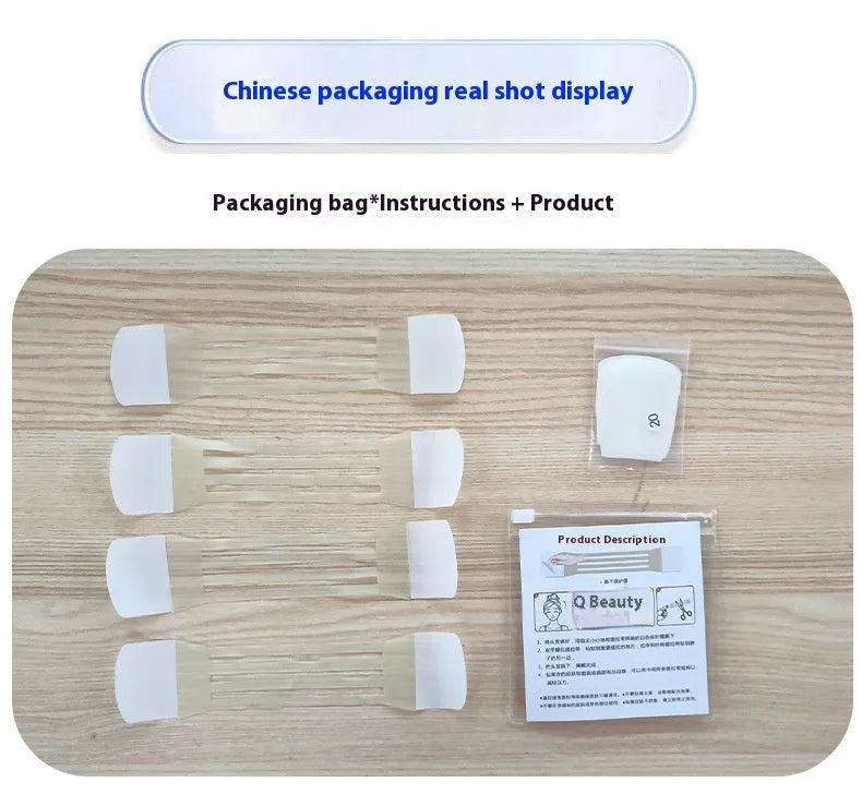 Skin colour neck firming adhesive tape set with four slings and twenty patches.