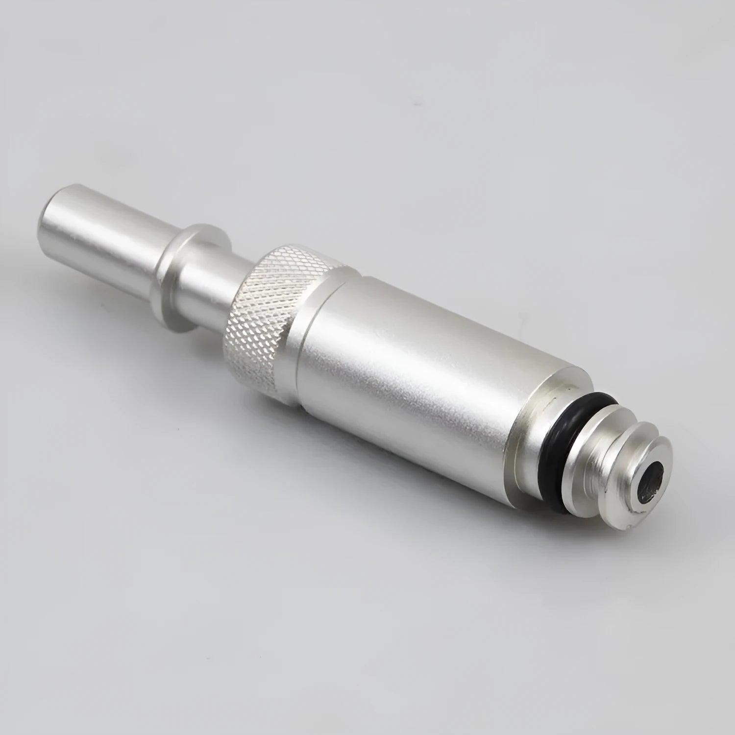 Silver metal transmission refuelling joint adapter tool for automotive gearbox oil changes