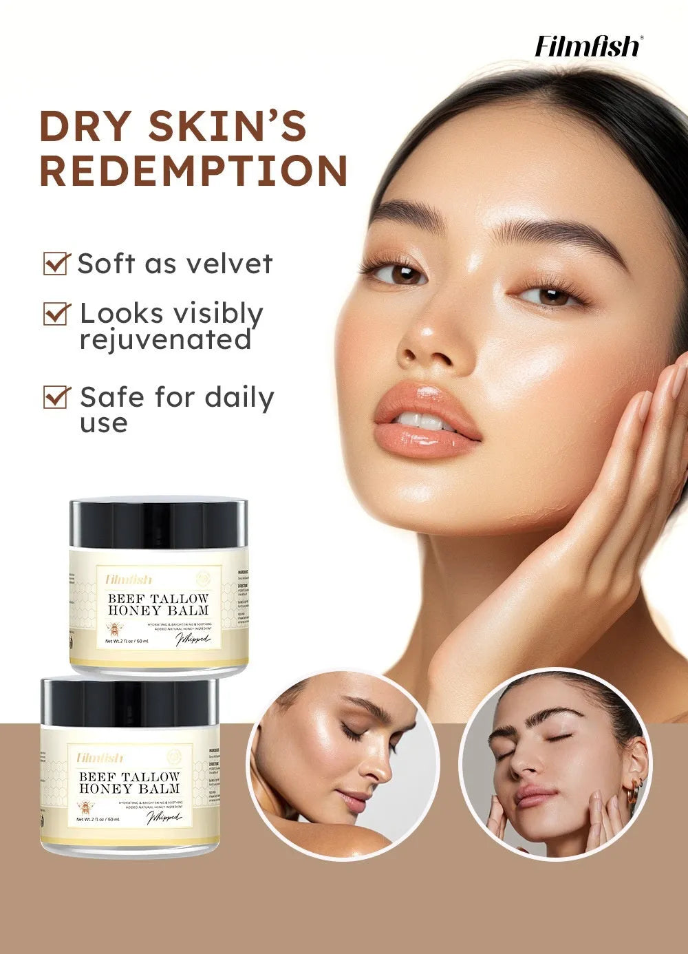 60ml jar of honey moisturising body cream for dry sensitive skin care