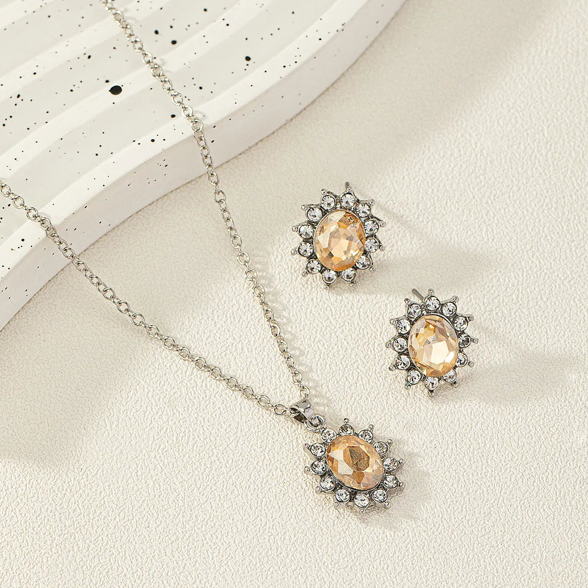 Sunflower zircon necklace and earring set in multiple colour options