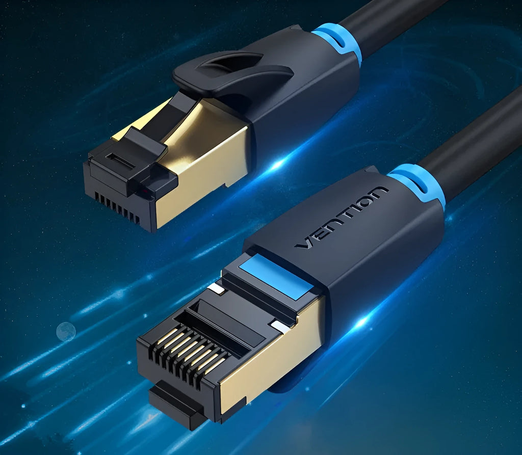 CAT8 shielded flat and round network cable with RJ45 connectors for 10G gaming