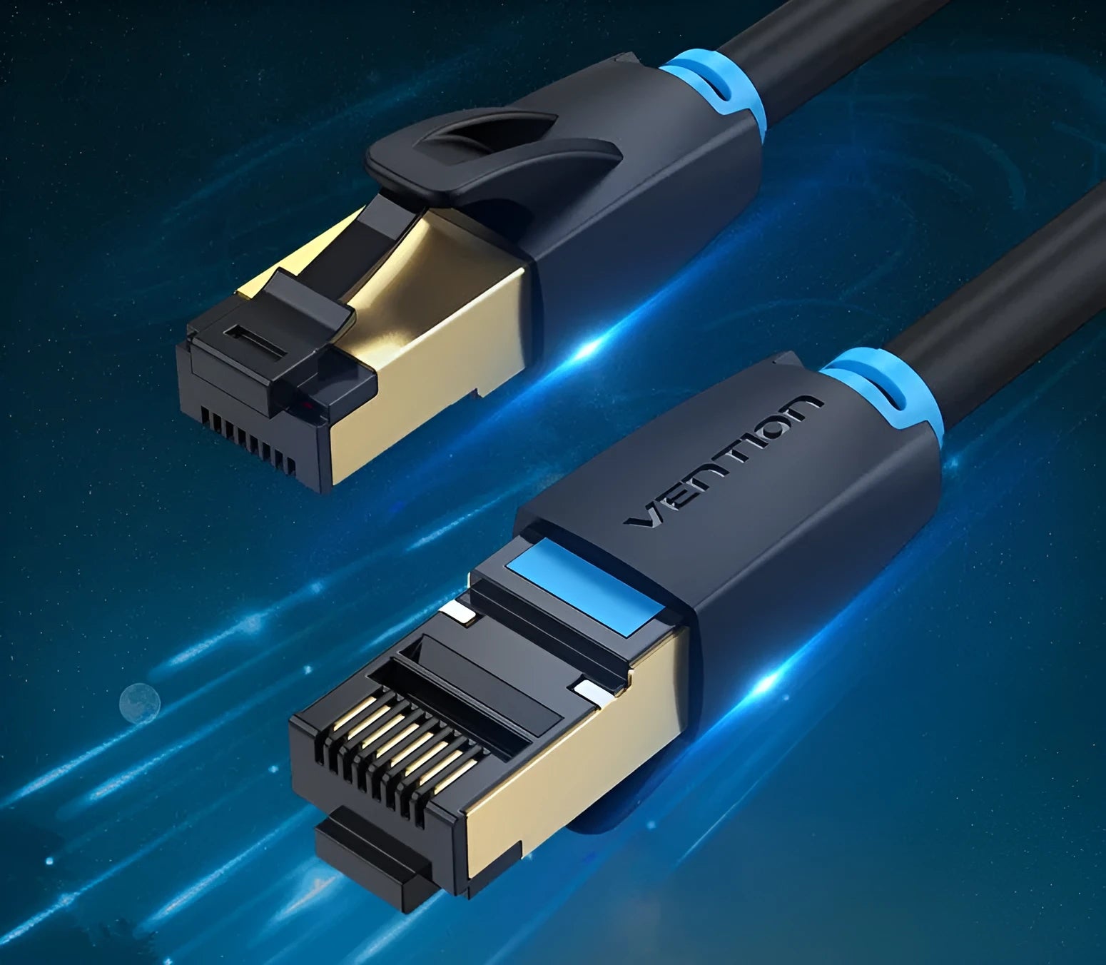 CAT8 shielded flat and round network cable with RJ45 connectors for 10G gaming