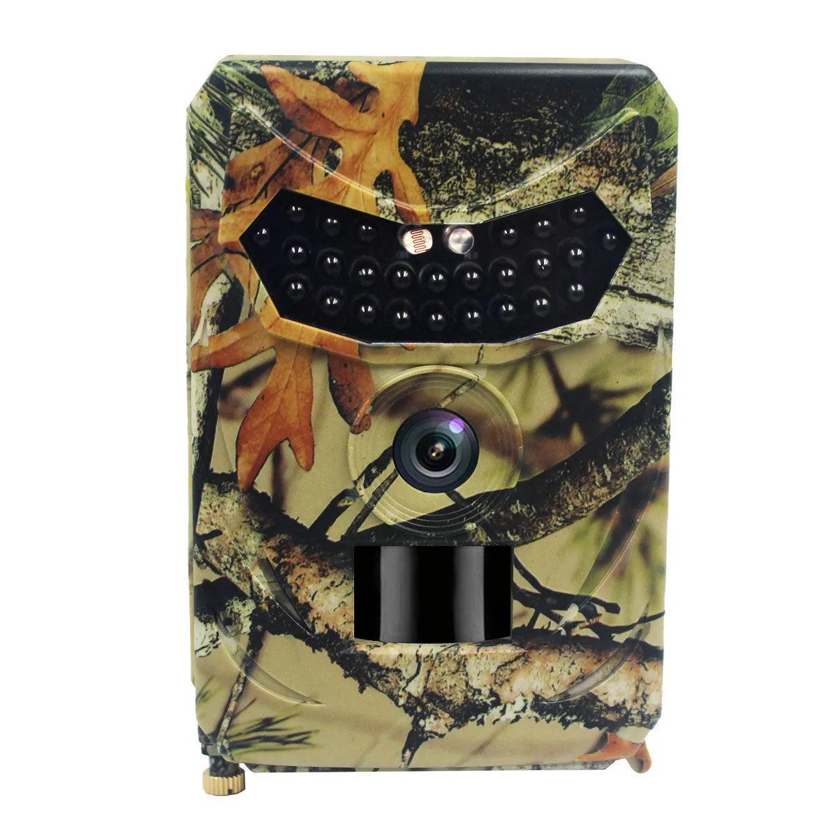 Yellow brown 16MP hunting game camera with infrared LEDs and wide lens for outdoor scouting