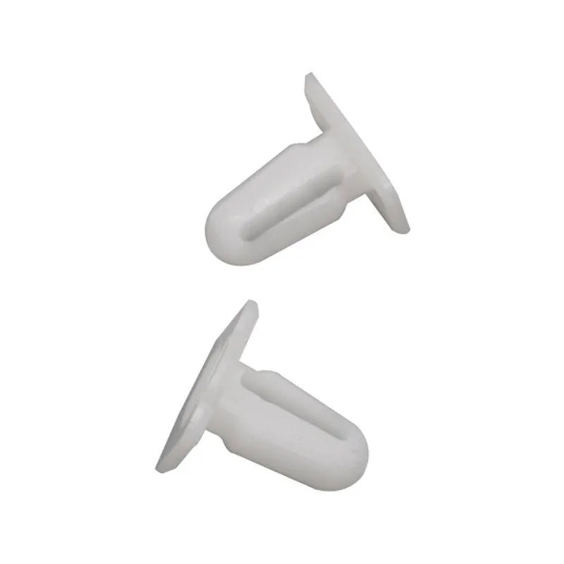 Pack of 60 D318 style grey PA66 plastic automotive glue nails and buckles for trim fastening.