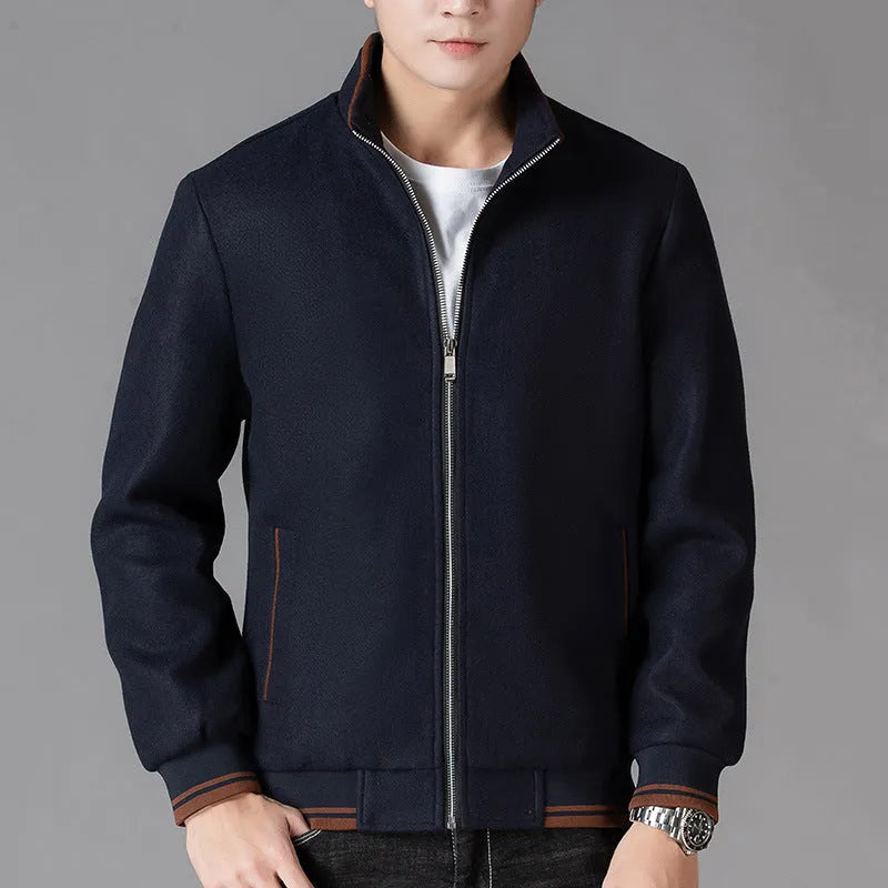Men's grey sporty fleece jacket with stick pockets, shown on a hanger.