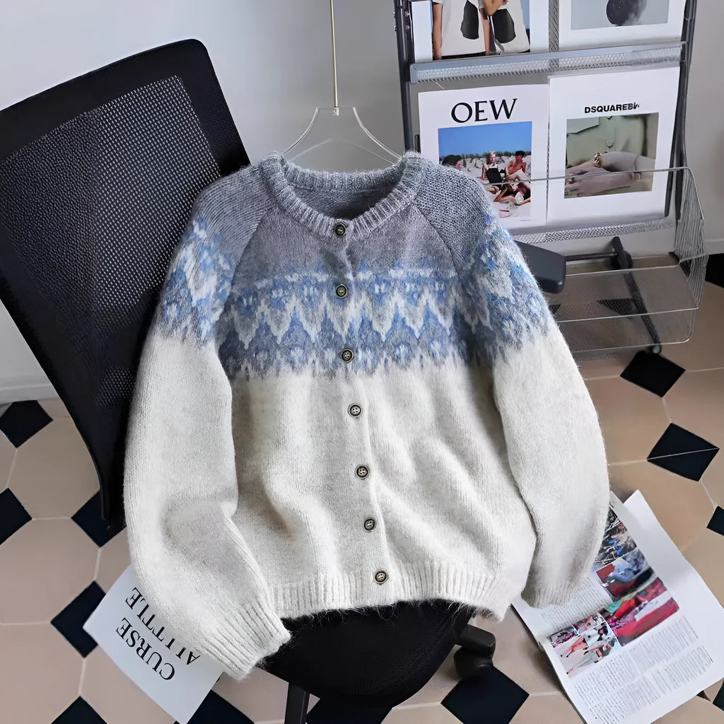 Women's jacquard knit sweater coat in thickened polyester fabric, loose free size