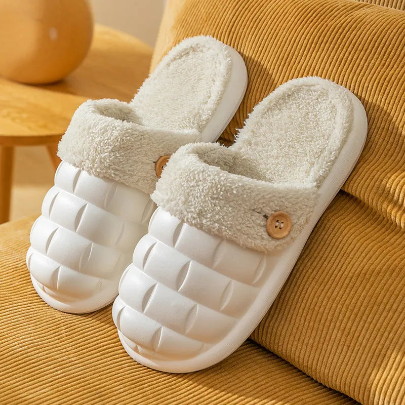 Women's EVA plush house slippers with detachable sleeves in pink, showing slip-on and overshoe wearing modes