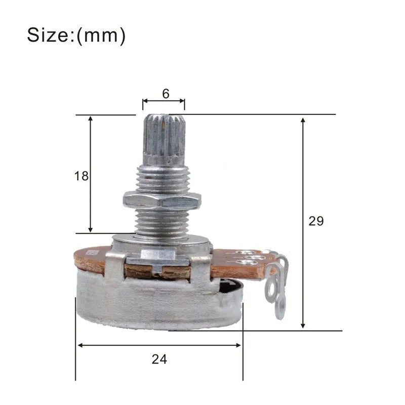 Metal electric guitar potentiometer knob with colour-coded resistance markings