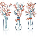 Set of three metal flower wall art pieces with colour vase designs for farmhouse bathroom decoration