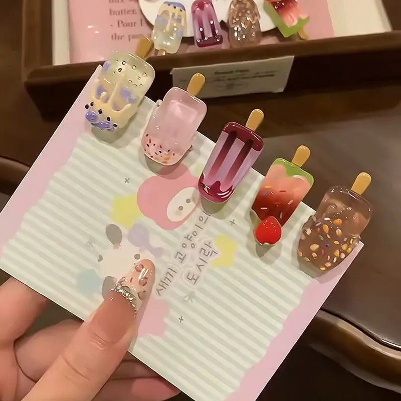 Cartoon ice cream design resin hair barrette with side clip fastening