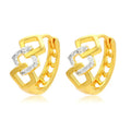 Gold geometric hollow-out clip earrings with colour separation design on alloy metal