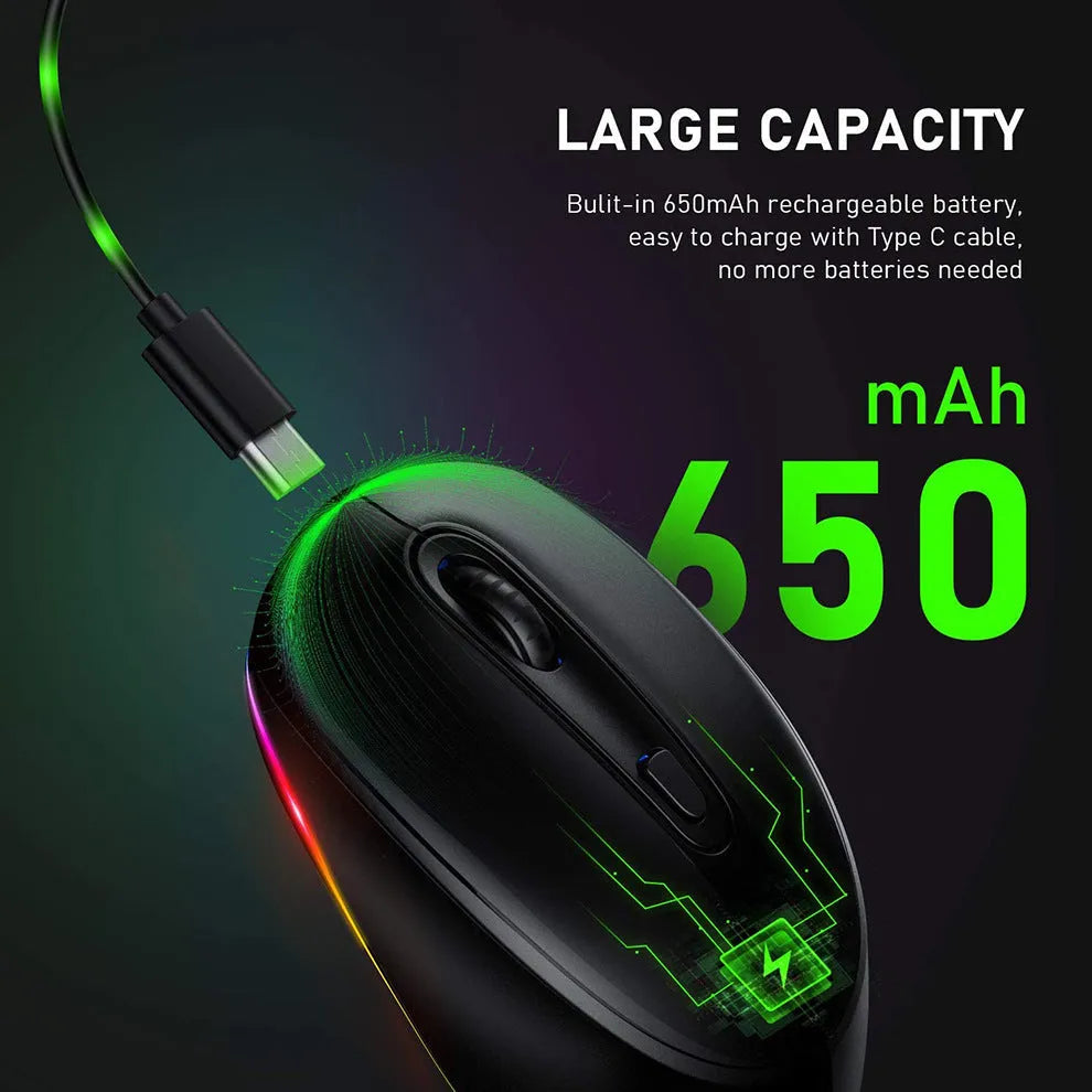 24g wireless optical mouse with USB charging cable on a desk