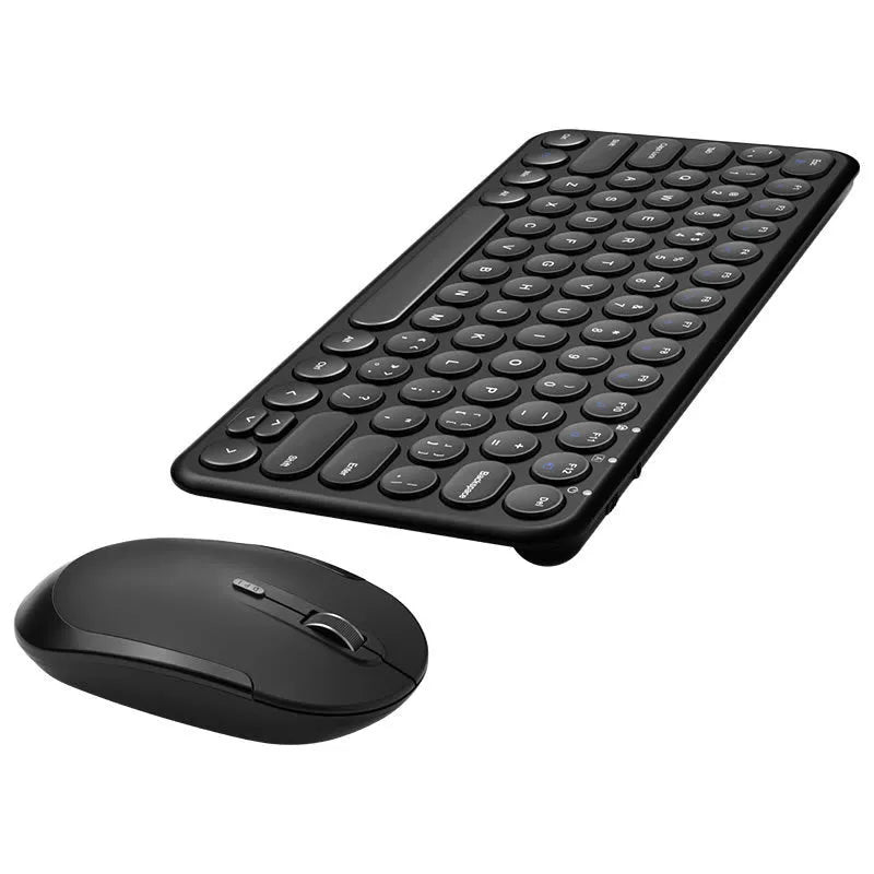 White ultra-thin wireless keyboard and mouse set with USB receiver and keyboard film on desk