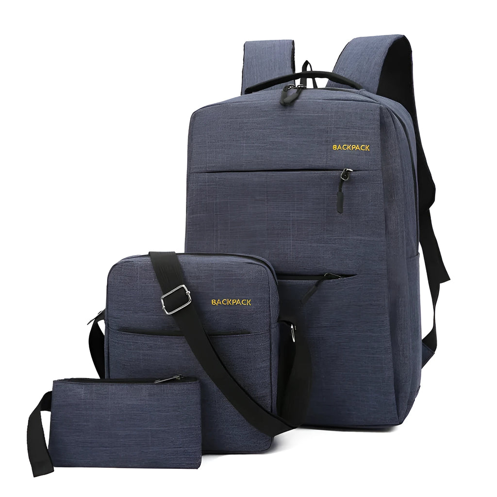 Men's USB charging casual computer bag three-piece set in nylon with organised compartments