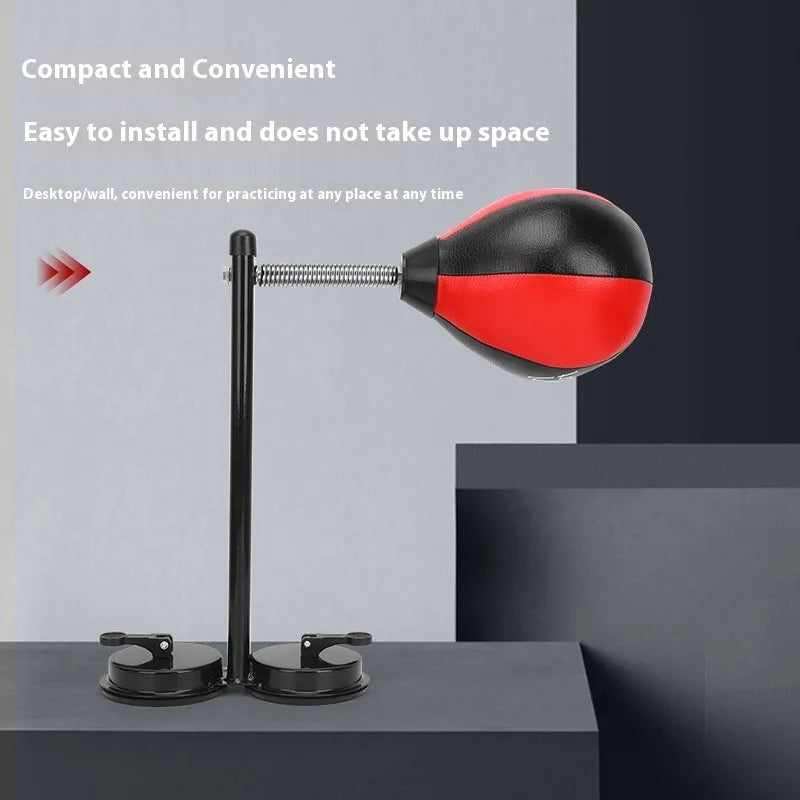 Pear-shaped inflatable speed ball with elastic tether and suction cup mounting system for boxing training