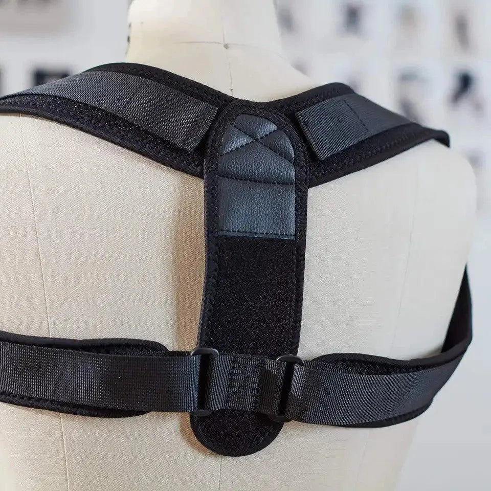 Black adjustable invisible posture correction strap for back support and spinal alignment