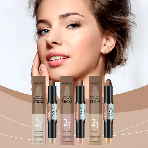 2-in-1 dual-ended eyebrow highlighter pencil with brush, shown in natural light brown shade.