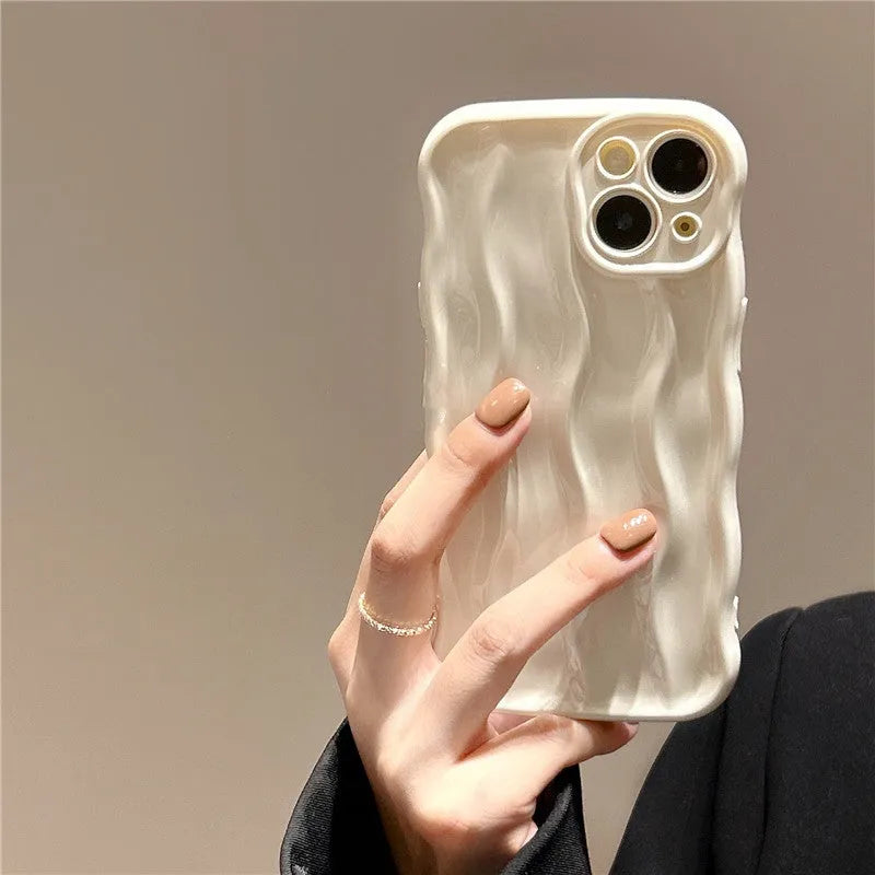 Silicone iPhone 17 case with water ripple texture in green colour showing soft-shell protective design
