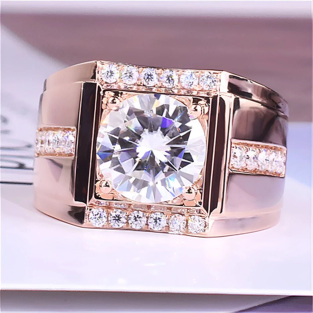 Men's adjustable copper ring with geometric diamond design in rose gold, gold, or platinum colour finish
