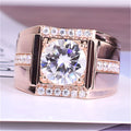 Men's adjustable copper ring with geometric diamond design in rose gold, gold, or platinum colour finish