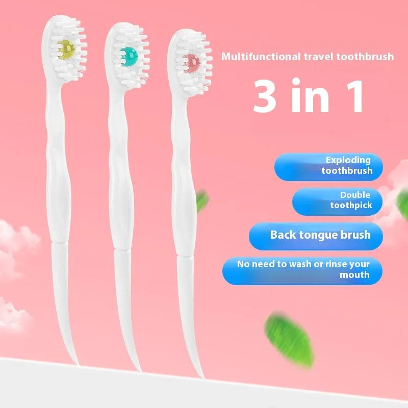Box of 20 disposable bead toothbrushes with mint, peach, and plum green tea flavour options.