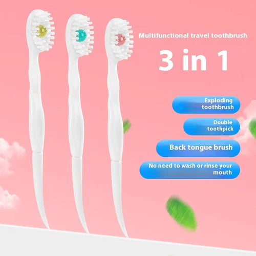 Box of 20 disposable bead toothbrushes with mint, peach, and plum green tea flavour options.