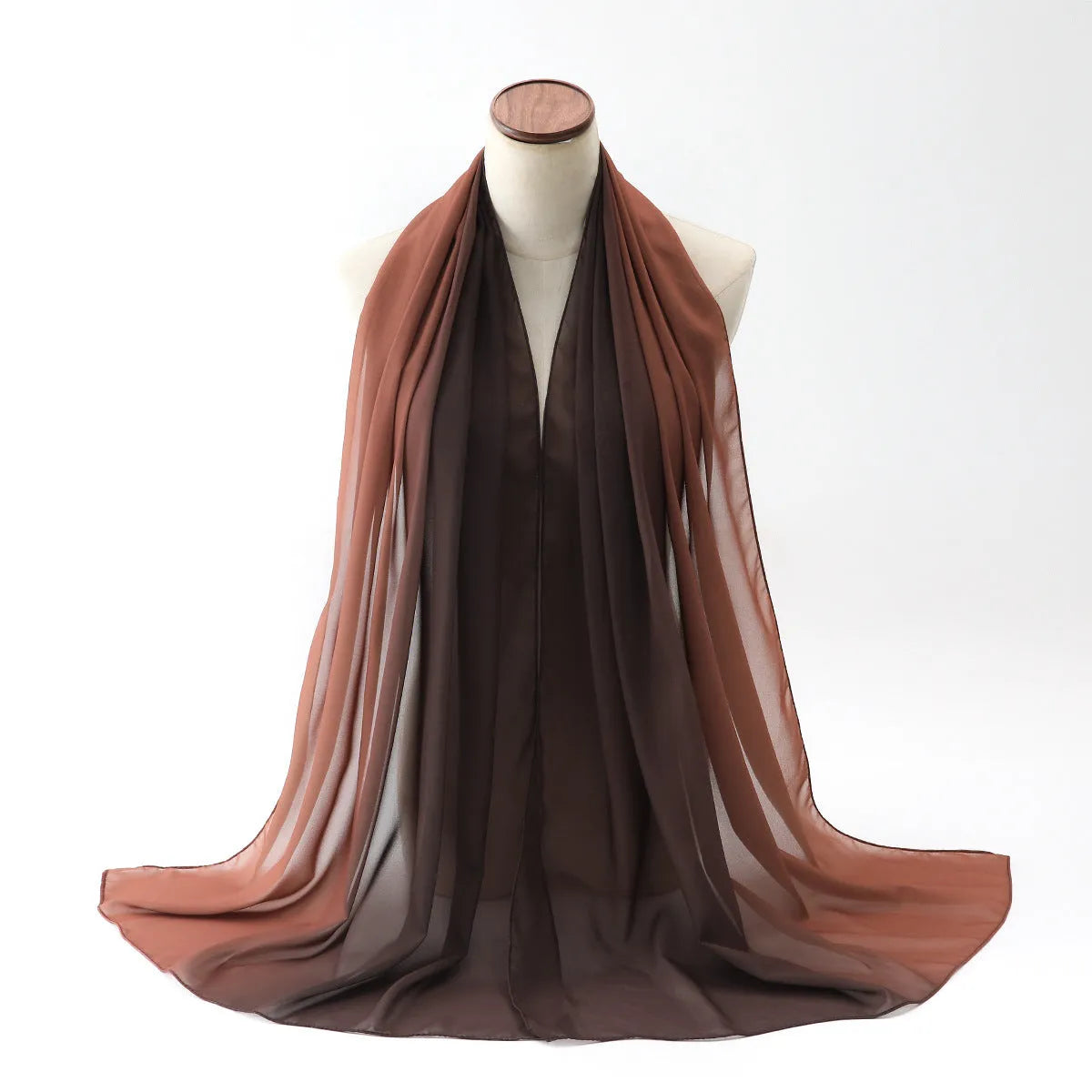 Long bubble towel texture chiffon scarf draped showing its length and colour.