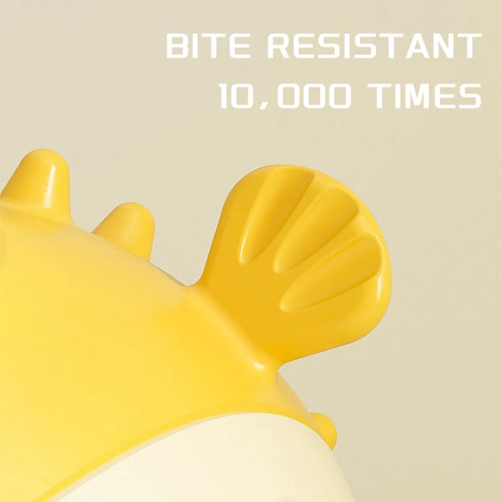 Yellow fish-shaped dog chew toy for aggressive chewers with textured surface
