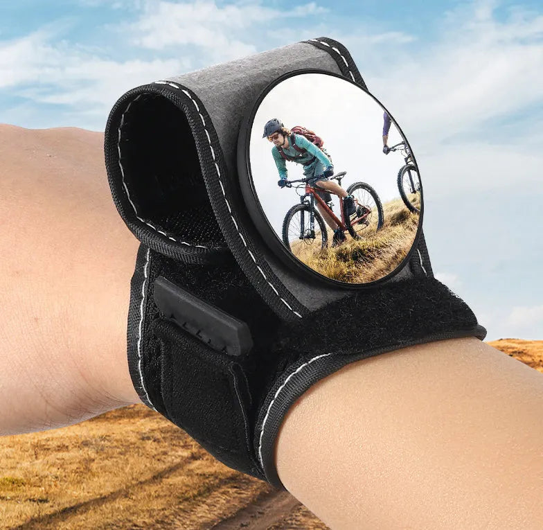 Black nylon rear-view mirror for bicycle handlebars, showing the 6 cm circular glass.