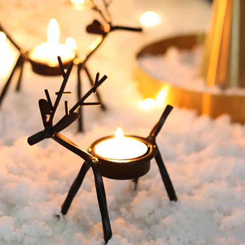 Black iron Christmas deer candlestick holder with elk bracket design
