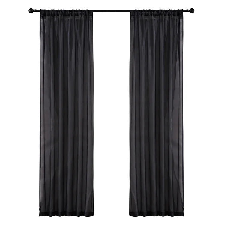 Black modern vertical linen blend curtain with flat embroidery stitching, width 150cm length 250cm