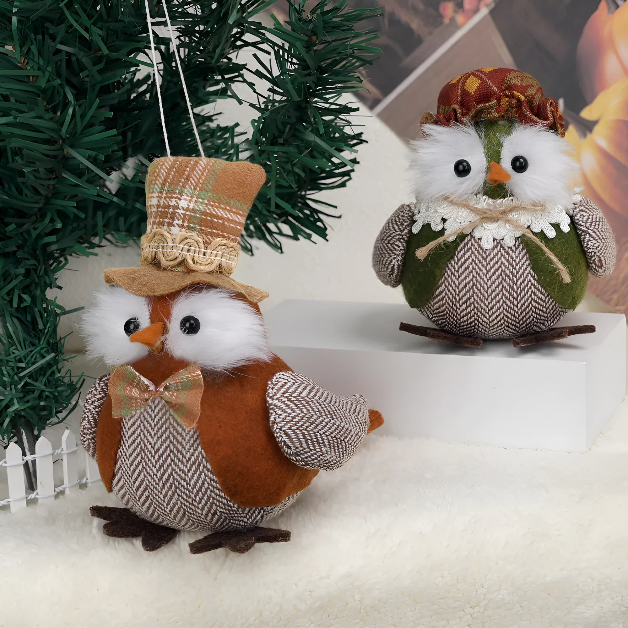 Orange and green harvest bird owl pendant ornament for Thanksgiving window or desktop decoration