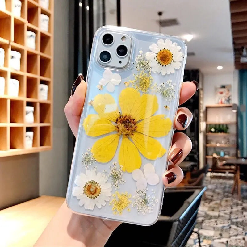 Floral TPU iPhone back cover case with large pink or yellow flower design