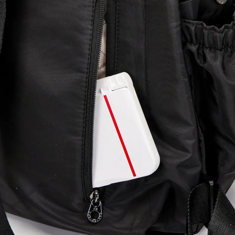 Outdoor backpack showing 48cm height dimensions with nylon material and organisational pockets
