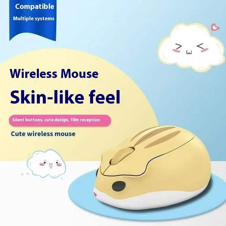 Hamster wireless mute mouse model 109E in yellow pink and gray colors with compact Bluetooth design