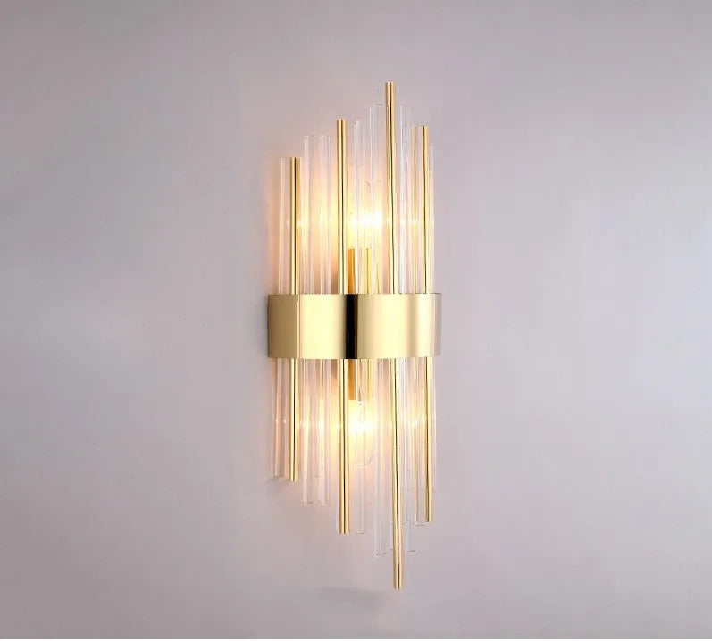 Modern crystal wall lamp with petal design in titanium gold finish