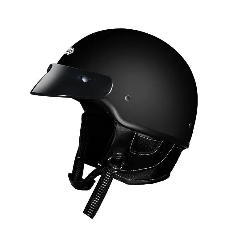 Retro open face motorcycle helmet in ivory white colour with ABS construction
