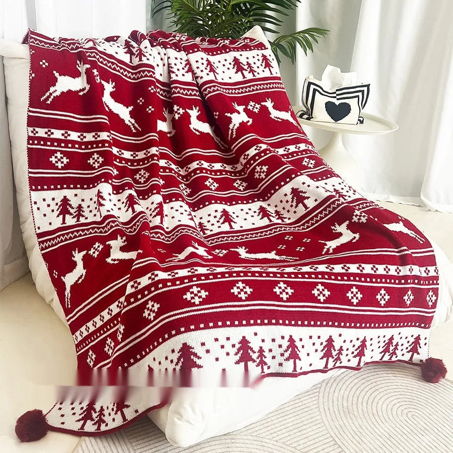 Personalised Christmas blanket with snowflake pattern showing soft acrylic texture
