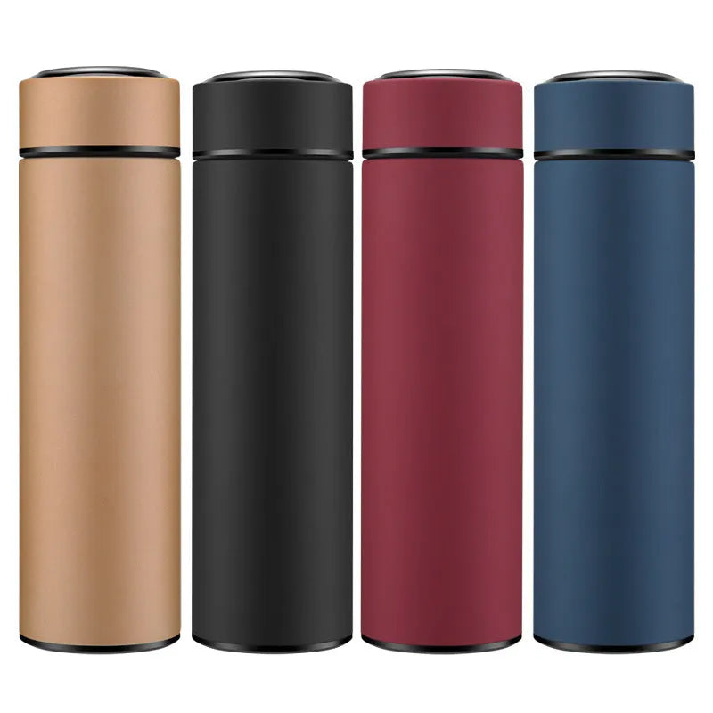 450ml stainless steel vacuum-insulated water bottle in black, red, gold, blue, and colour-changing temperature-sensitive versions.