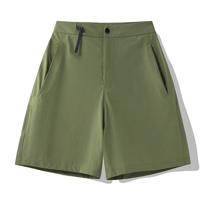 Men's quick-drying sports shorts in Army Green colour with elastic waistband and 3D cutting design
