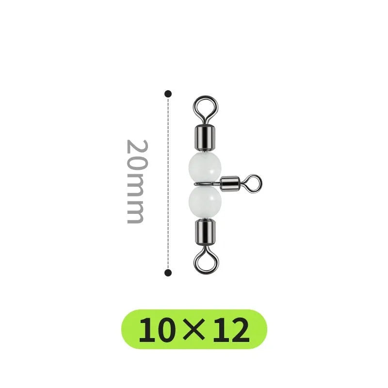 Copper three-fork luminous swivel fishing accessory with eight rings and integrated luminous beads