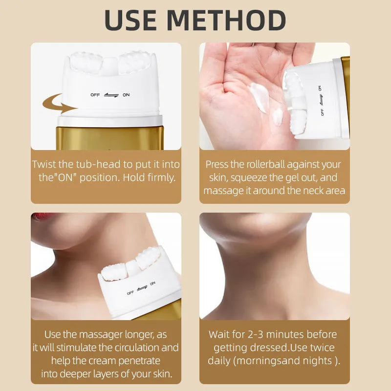 Neck Roller Cream in medium sample size for dry skin moisturising and massage.