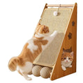 Vertical wall-mounted cat scratch board with sisal surface and cat teasing ball design