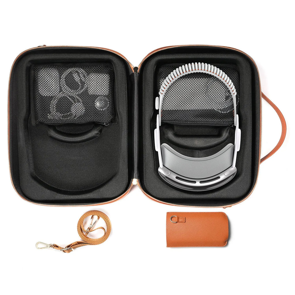Black MR Glasses hard storage box for Apple Vision Pro headset on a table
