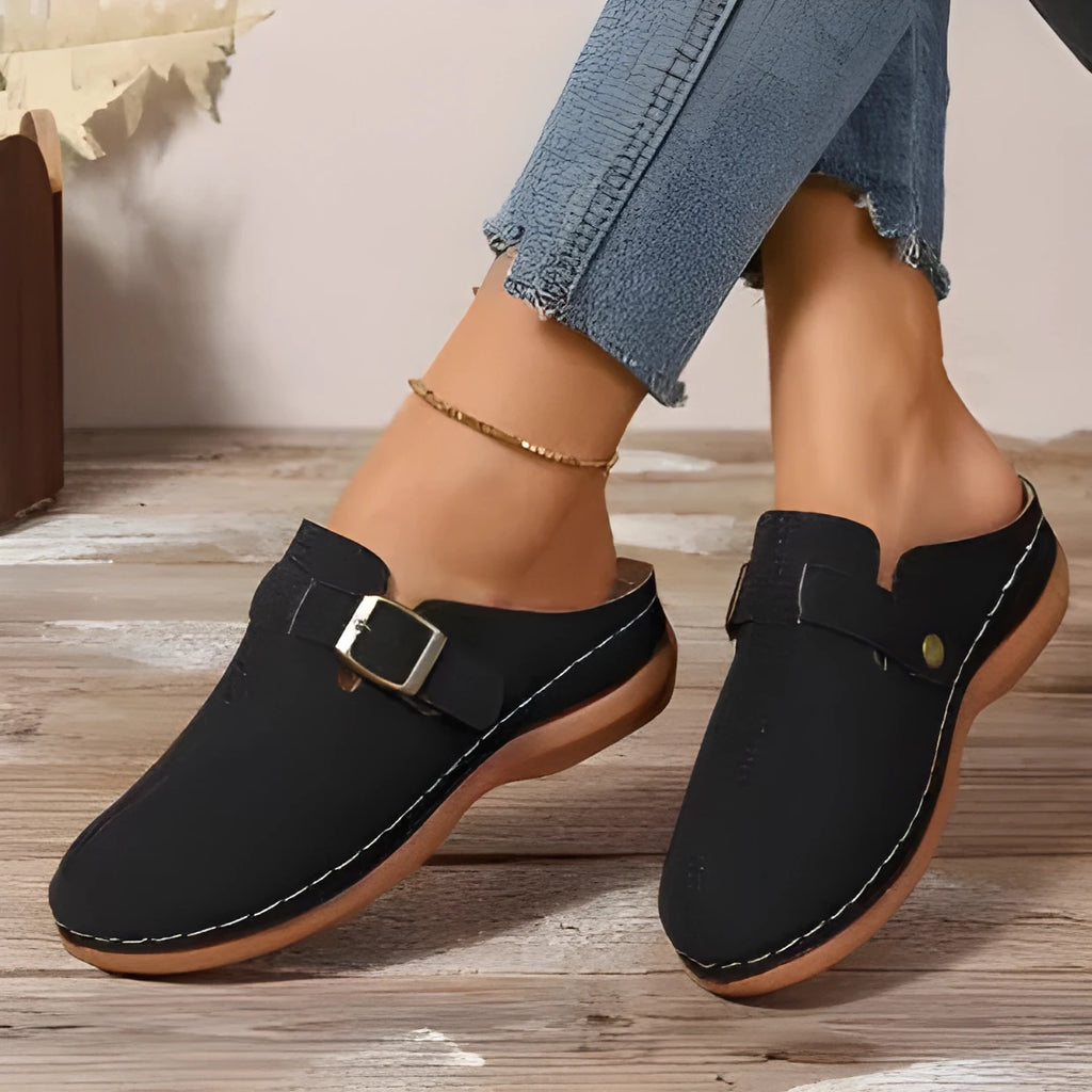 Women's casual wedge slippers in various colours with closed toe design and rubber sole