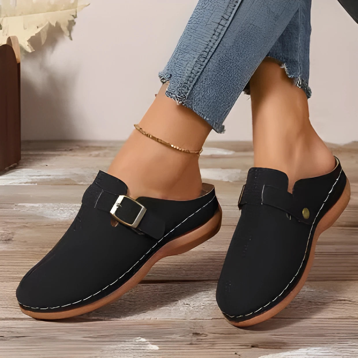 Women's casual wedge slippers in various colours with closed toe design and rubber sole