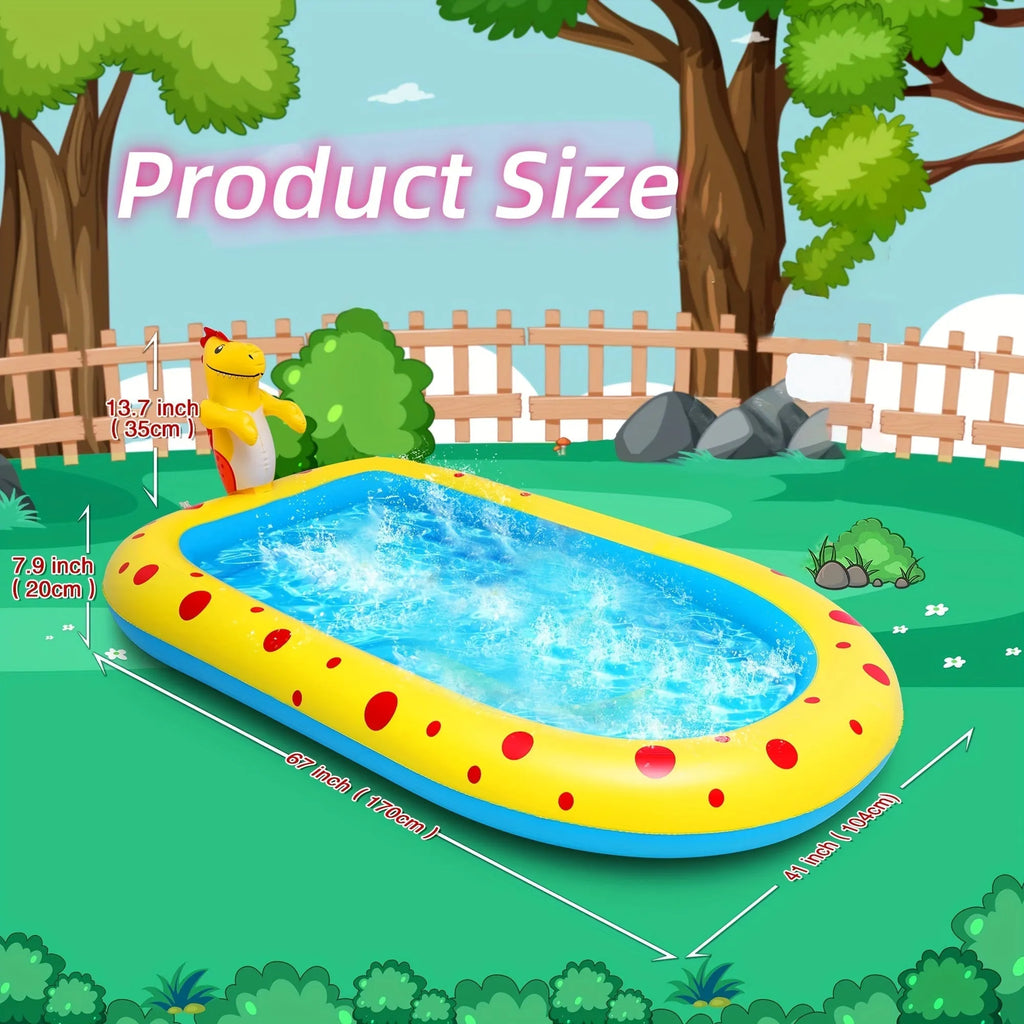 Blue dinosaur shark inflatable water spray pool for kids outdoor play
