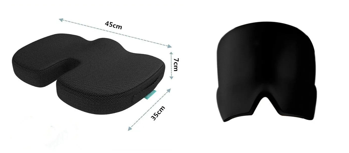 Black elastic cloth gel cold therapy eye mask for headache relief on grey background.
