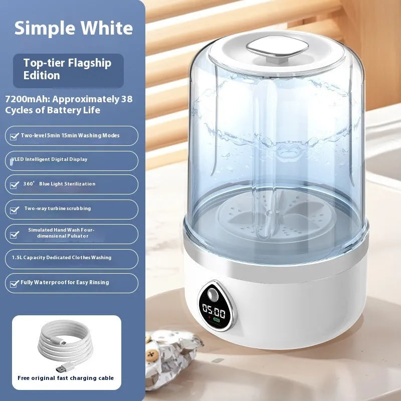 White portable USB mini washing machine showing 13.5cm width measurement