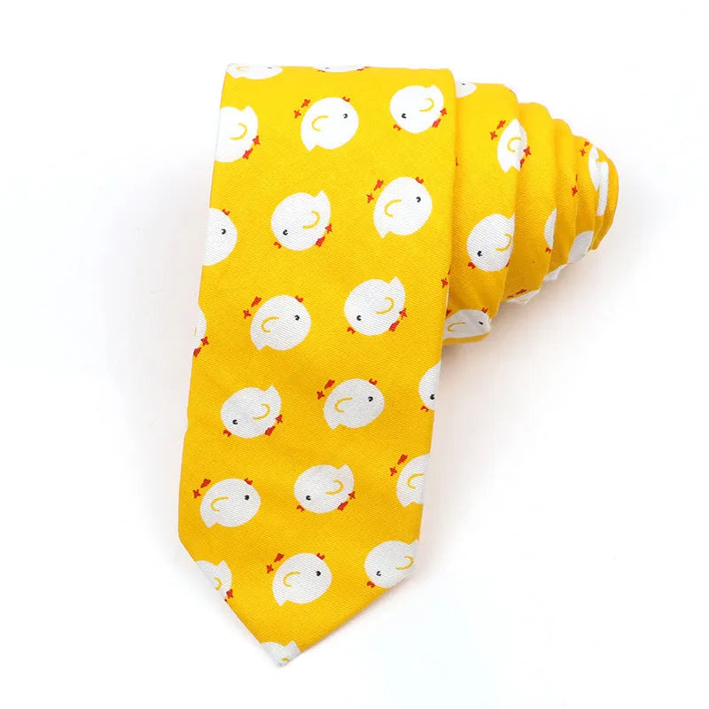 Narrow Korean style cotton bow tie with cartoon print pattern in various colour options